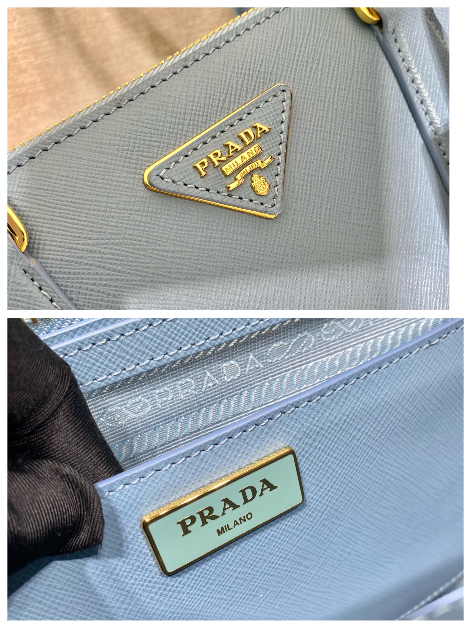 Prada Large Galleria Saffiano Leather Bag Tote Shoulder Bag Light Blue 1BA274